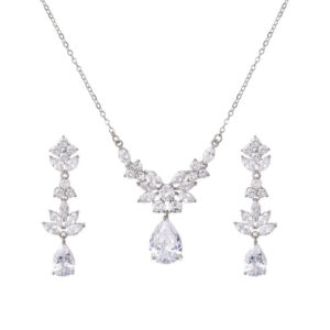 Bridal necklaces sweetv teardrop bridal jewelry set selver