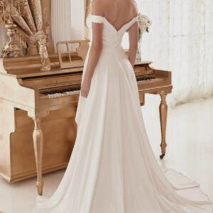 Draped Off the Should Reception Bridal Gown with Overskirt