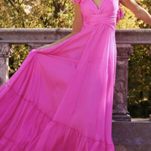 Jovani Hot Pink Pleated Maxi Chiffon Dres