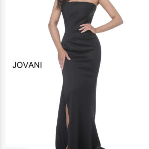 Jovani Black Strapless Straight Neck Scuba Evening Gown