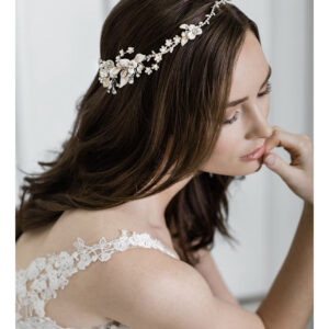 CBC2078_Bohemian halo with tiny flowers, metal leaves, and rhinestones