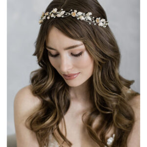 CBC2112Ethereal tie garland of metal roses and leaves accented with porcelain buds and rhinestones