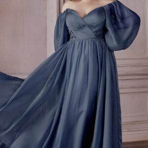 Long Sleev Iridescent Chifforn A-line Dress