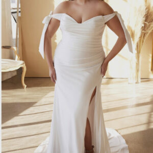Plus size Tie Sleeve Pleated Mermaid Luxe Jersey Gown