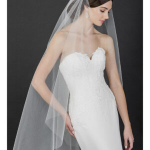 V7539 1-tier knee length cascade cut edge veil  Available ivory, white, diamond white, champagne, blush or latte