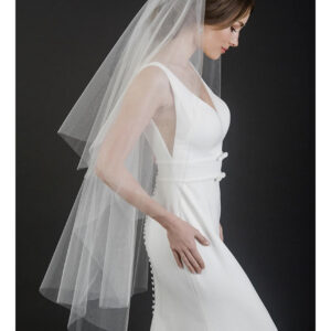 V7637 2-tier knee length foldover veil of cut edge shimmer tulle