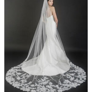 V7677C 1-tier cut edge cathedral veil (120_ long) with dramatic sequin lace design